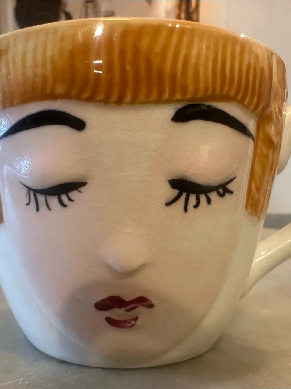 Hand painted Antique Ceramic Face Mug with Woman’s Face Design, “for mom only”
